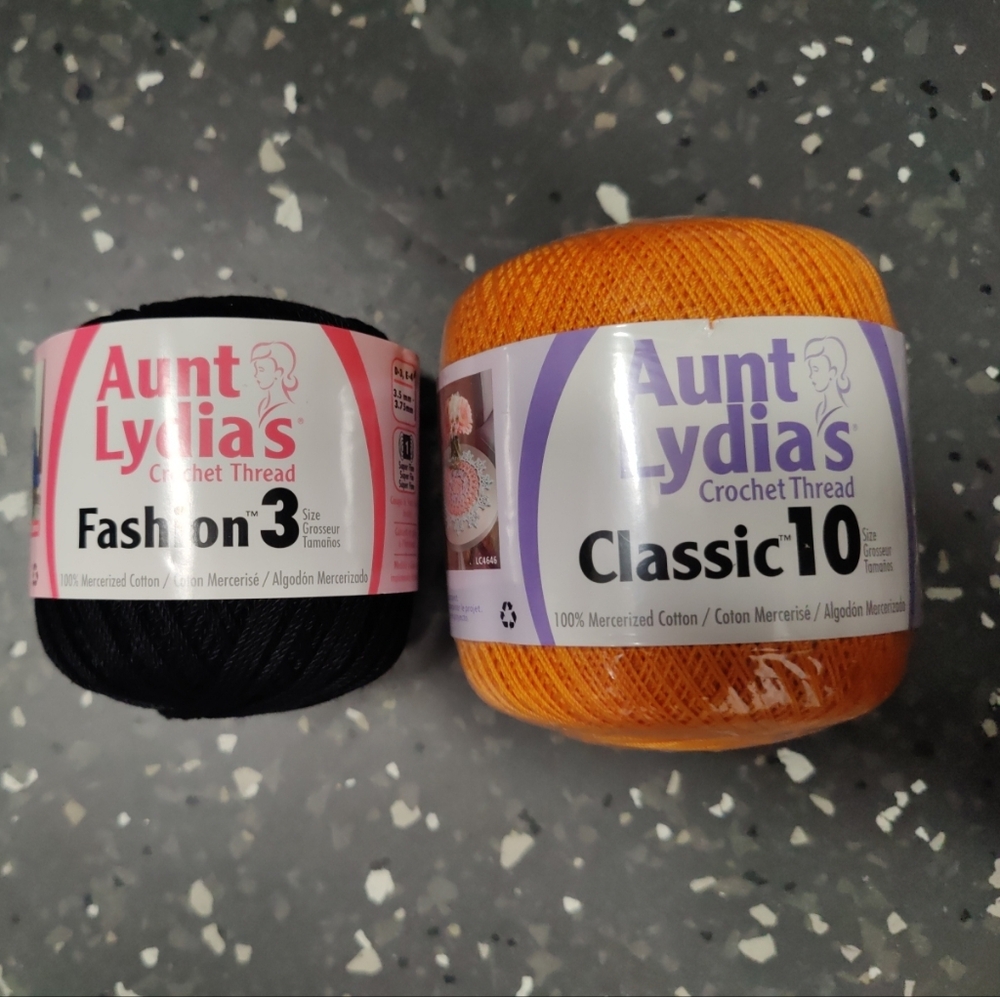 Aunt Lydias Classic 10 Pumpkin & Fashion 3 Black 100% Mercerized Cotton Crochet